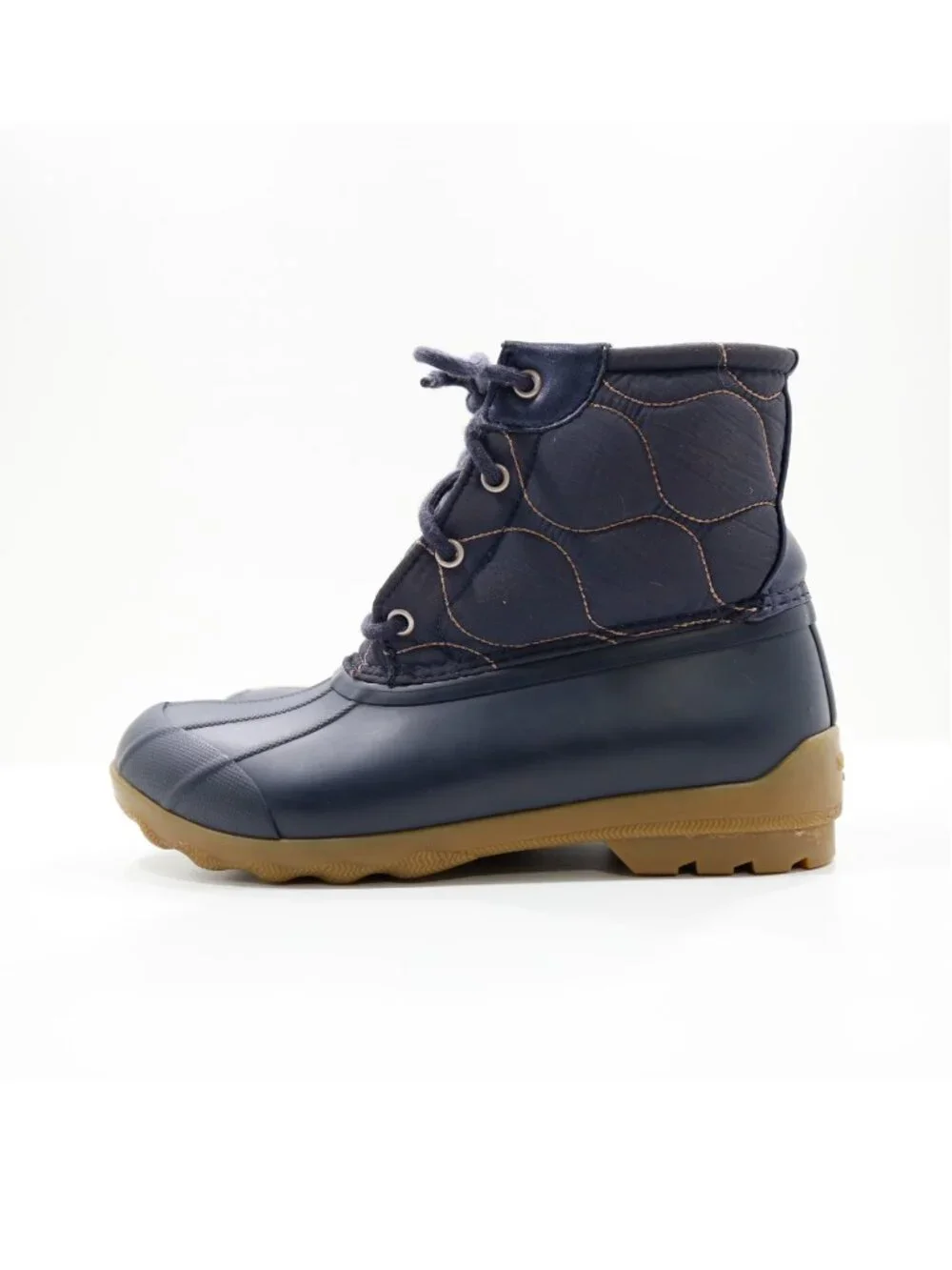 Sperry Port Blue Quilted Nylon & Rubber Waterproof Rain Boots - Girls' 3